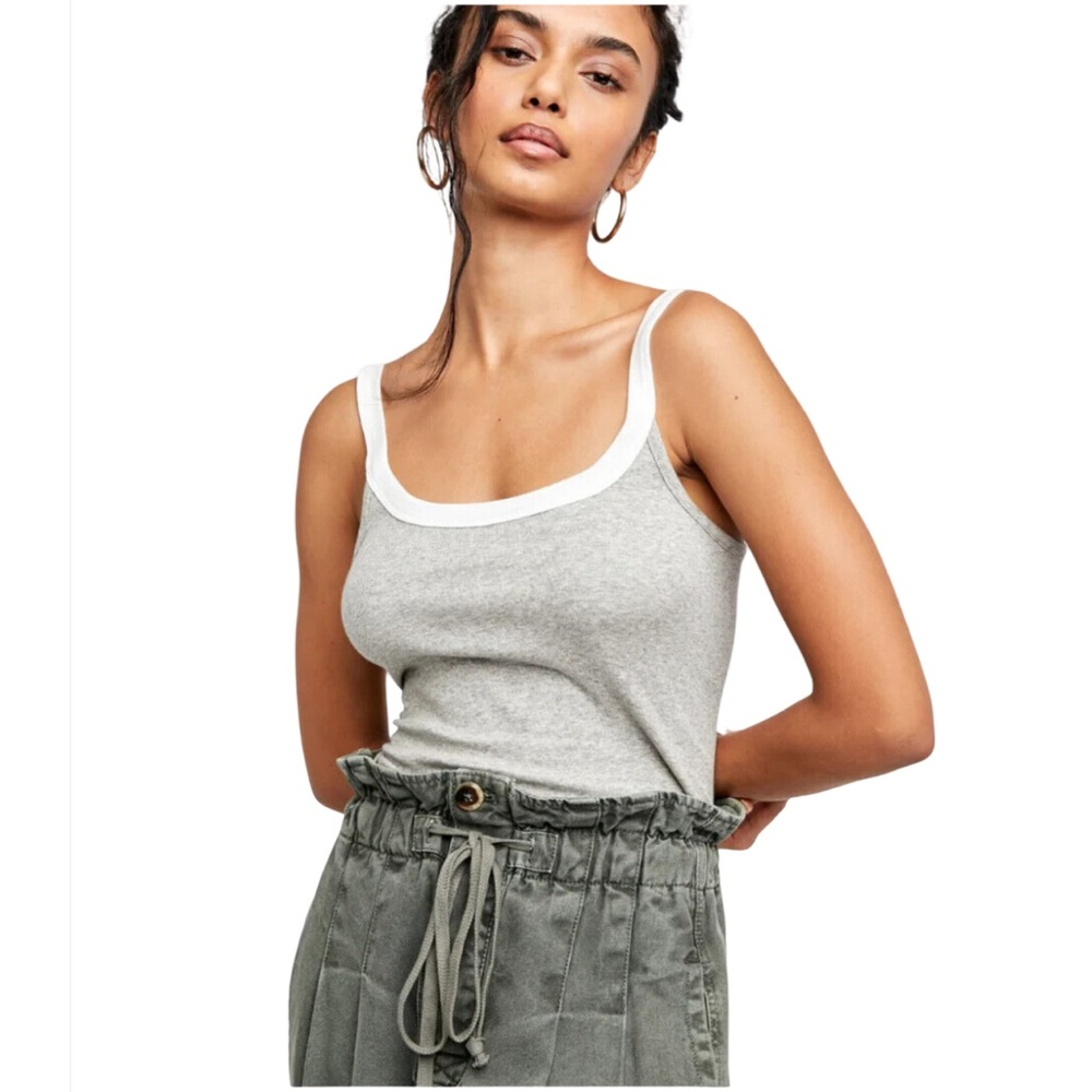 Free People Heather Gray Tank Top with White Trim